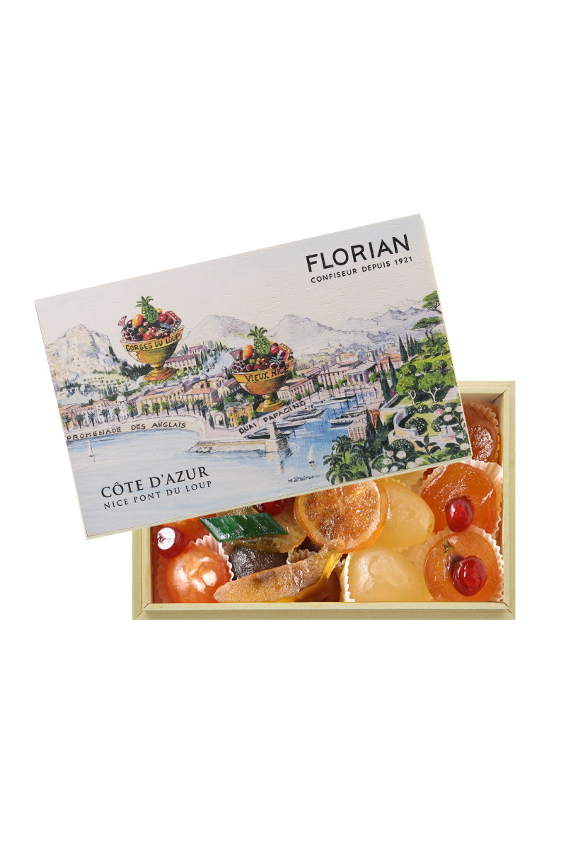 Boite en bois fruits confits assortis - Confiserie Florian