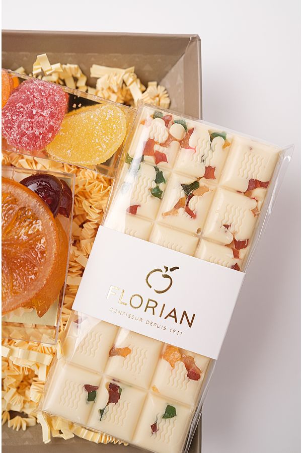 Tablette de chocolat blanc aux fruits confits - Confiserie Florian