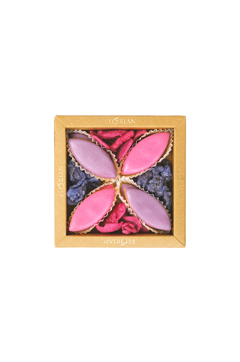 Boîte calissons à la rose et à la violette et fleurs cristallisées - Confiserie Florian