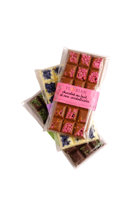 Lot de 3 tablettes de chocolat aux fleurs cristallisées