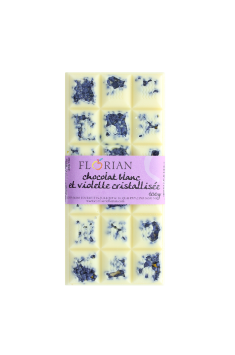 tablette de chocolat blanc à la violette cristallisée
