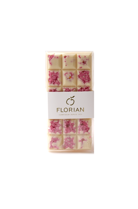 Tablette de chocolat blanc à la roses cristallisées - Confiserie Florian