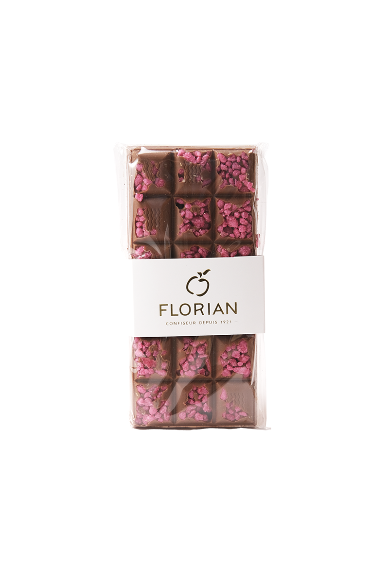 Tablette de chocolat au lait et roses cristallisées - Confiserie Florian