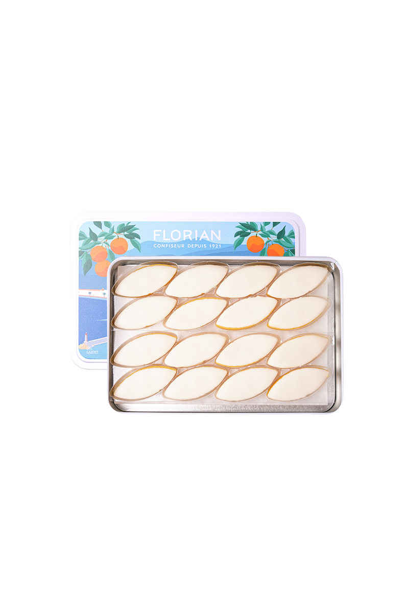 Coffret en métal au couleur de la Côte d'Azur - Calissons de Provence - Confiserie Florian