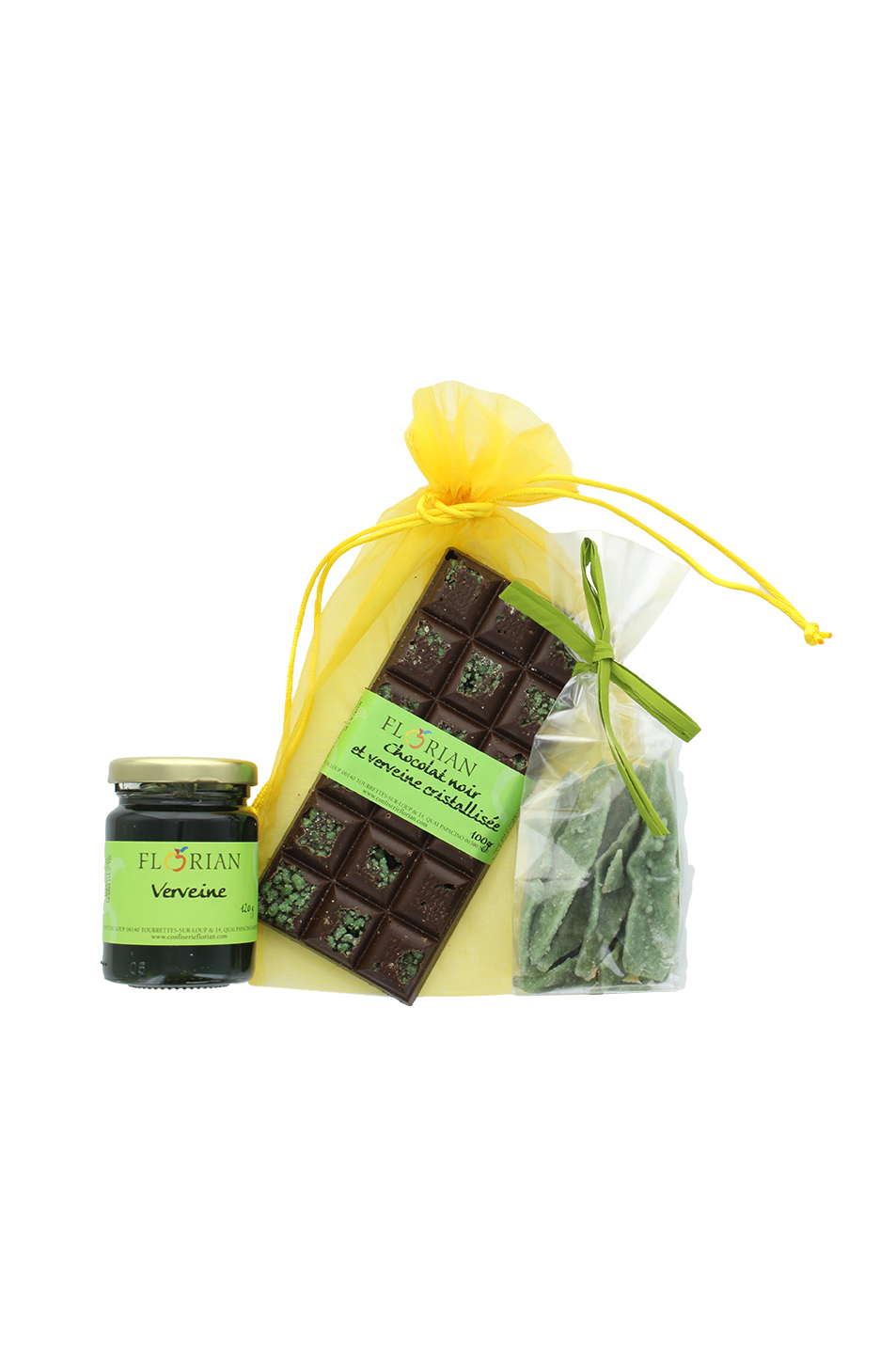 Trilogie de gourmandises à la verveine - tablette à la verveine - verveine cristallisée - confit de verveine